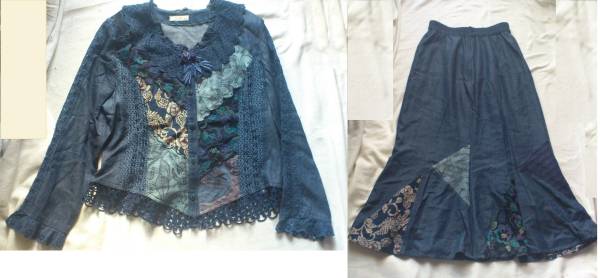 人 Zin パッチワーク風8枚剥ぎフレアスカートスーツ F