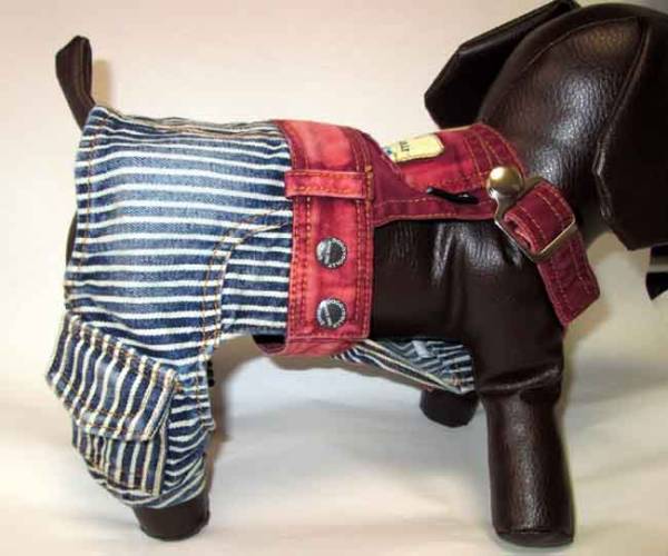 即決　小型犬用★ストライプのカーペンタージーンズ・XL_1