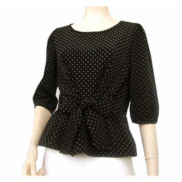 Q新品同様★ストロベリーフィールズ★黒*リボン★ドットブラウス