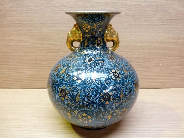 九谷造 洋山造 青粒細工 花瓶 工芸品/陶芸/日本の陶磁/陶器/