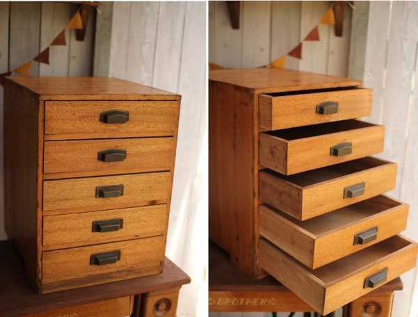 жdenbeeж古い木製の小引き出し5段/書類棚/木味/アンティーク