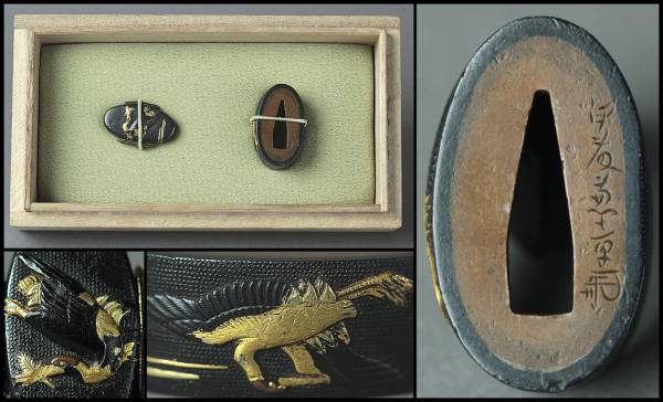 【櫻】後藤兼乗 赤銅金象嵌鶴図縁頭 時代武具 名品 [ts]