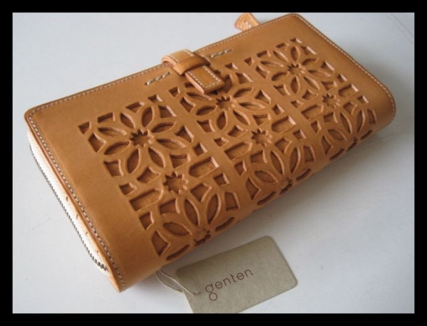 新品 genten ゲンテン カットワーク L字ファスナー長財布 ヌメ