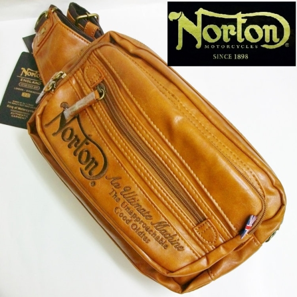 ノートン◆Nortonフェイクレザーボディーバッグ 茶◆バイカー