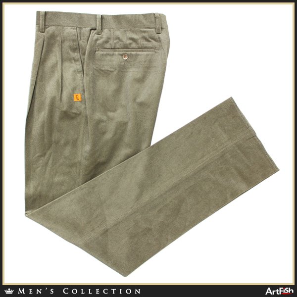 GREEN CLUBS◆茶光沢コーディロイツータックパンツt114*100cm新