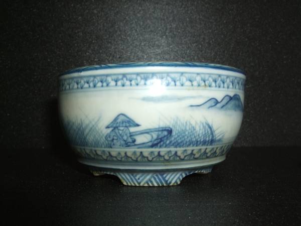 初代祥石 [染付山水図 玉縁丸] 8.2cm