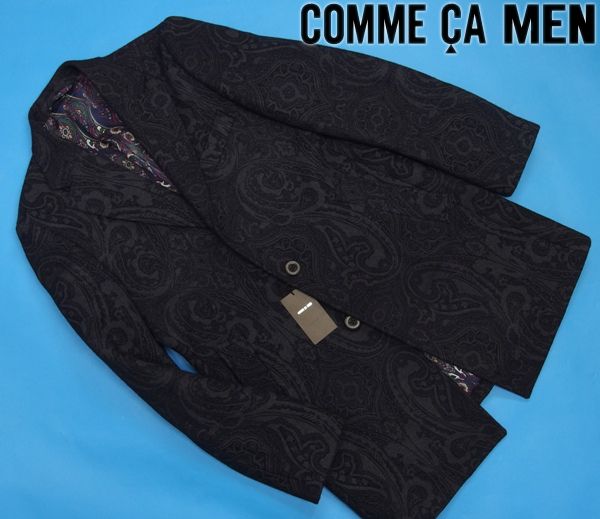 新品8.5万★コムサメン ペイズリー メルトンチェスターコートS紺