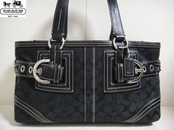 1円☆激安☆COACHコーチシグネチャートートバッグ☆ブラック☆