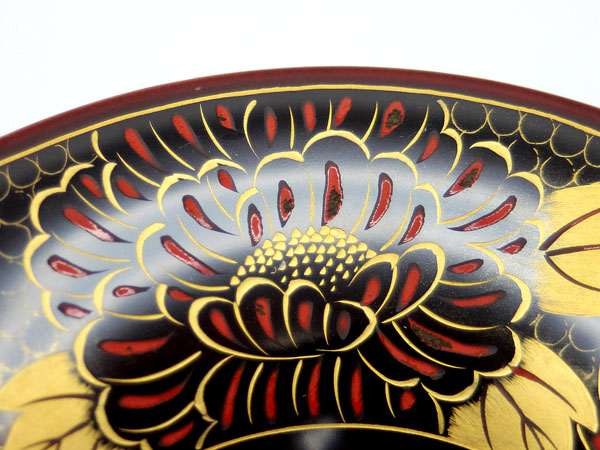 ACB10407★輪島塗 茶卓 特産布着請合 金彩蒔絵 10枚/箱入 中古