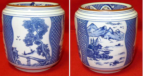 染付水指 山水 千古窯 共箱 ◇[茶禅]茶道具 水指「染付山水図水指」千古窯 共箱 替蓋付 【公式通販】