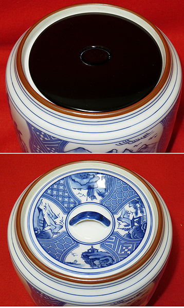 染付水指 山水 千古窯 共箱 ◇[茶禅]茶道具 水指「染付山水図水指」千古窯 共箱 替蓋付 【公式通販】
