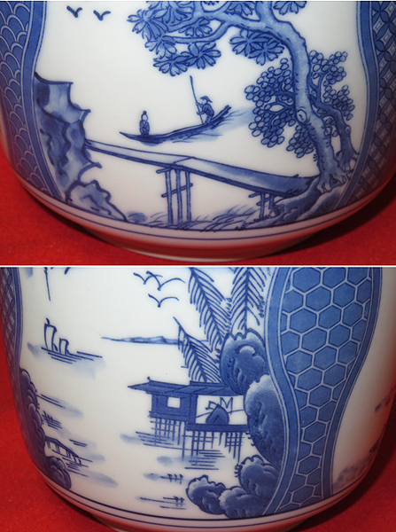 茶箱 染付山水 水指木箱入り ◇[茶禅]茶道具 水指「染付山水図水指」千古窯 共箱 替蓋付 【公式通販】