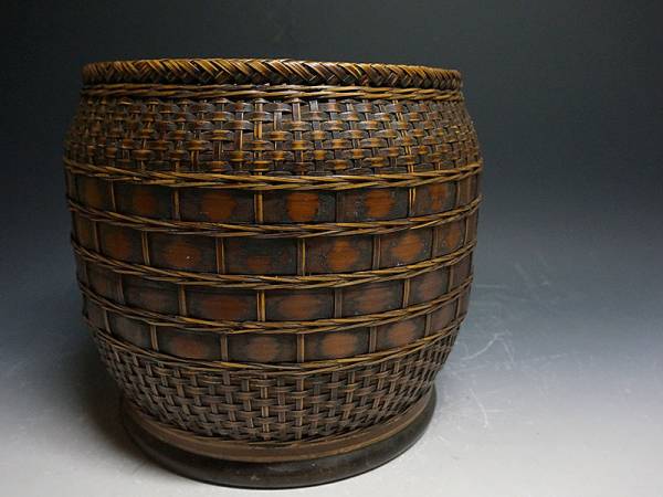 ◆時代 竹編内陶瓶掛◆煎茶道具/火鉢/鉄瓶/竹細工/手焙 TD6