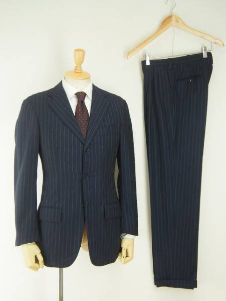 A1459*ルイジボレッリ*ストライプ柄3Bスーツ/ネイビー/紺46