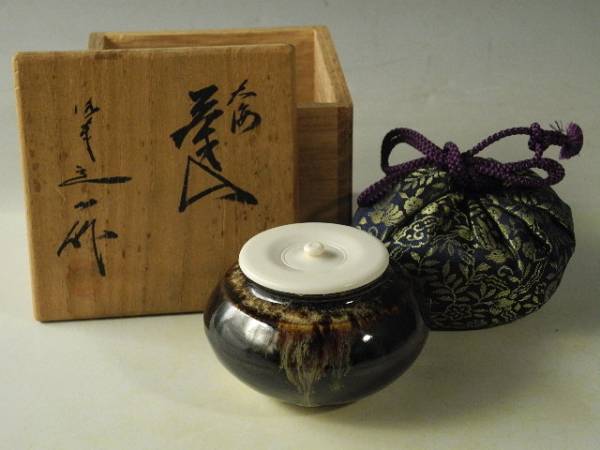 ◆栄◆桶谷 定一 造 大海 茶入 仕覆 共箱 無傷完品 30n109