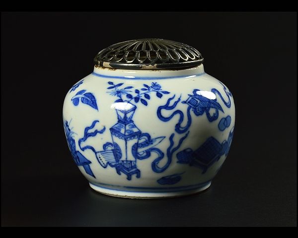 日本火鉢 古陶磁器 中国美術品/古道具 香爐 文化遺産オンライン 香炉 中国美術 唐物 青花 時代 47g 銀火屋 香道具(