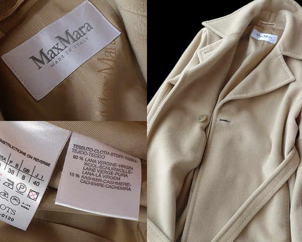 【高級】MaxMara 白タグ カシミヤ100% ロングコート ファー袖 40 Mara マニュエラ Max マックスマーラ 白タグ - コート MANUELA