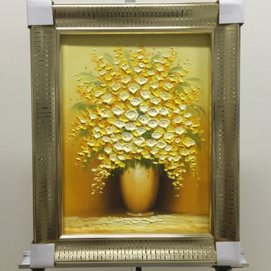 花瓶の花 （黄色）肉筆保証 額付 絵画 油絵 絵画◇額装 千田 仁 肉筆