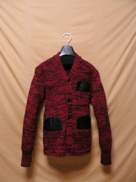 SKOOKUM 美細レザー切替カーディガン/36/赤/スクーカム/XX　東洋