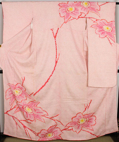 A3841　総絞り振袖★正絹★花柄