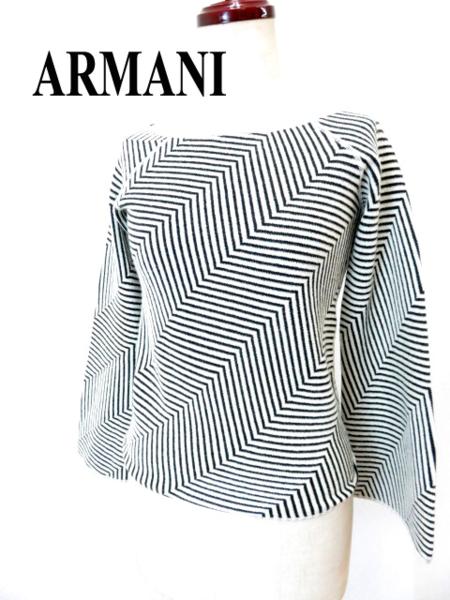 極美品◇伊製 ジョルジオアルマーニ 黒タグ 織柄 ニットトップス