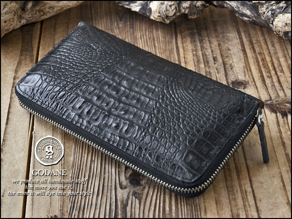 Outlet★ゴダン カイマンクロコワニ革 ラウンド長財布★8016cpBK