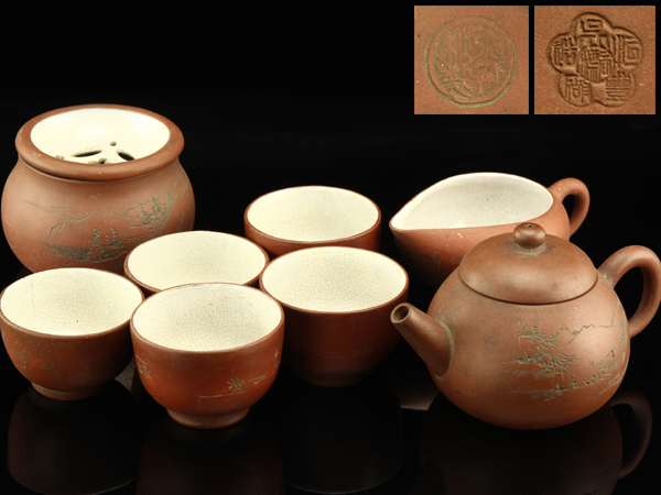 航】初だし 中国古玩 景徳鎮 黄釉 粉彩 花文 煎茶碗 五客