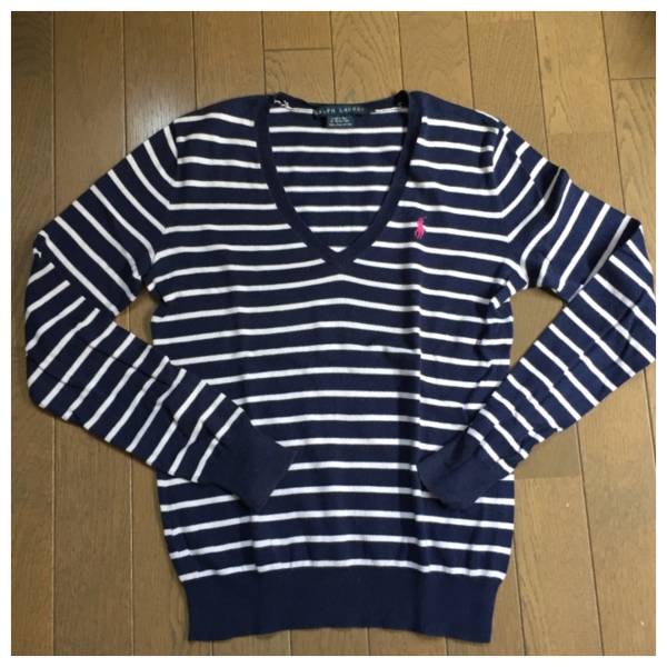 必見春物☆RALPH LAURENコットンボーダーVセーターS
