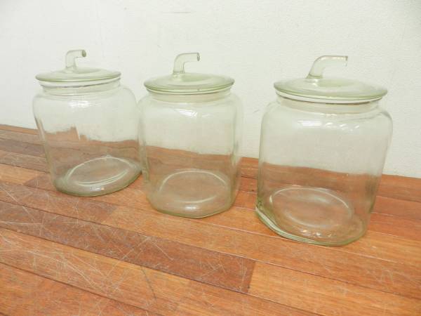 古い気泡入りガラス瓶3点ゆらゆらガラス／レトロ駄菓子鉢