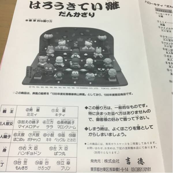 吉徳大光 雛人形 1999年限定商品 陶器 サンリオ キティ 屏風絵柄を