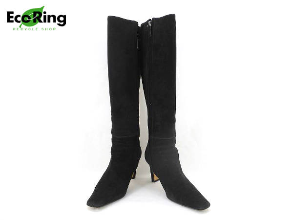 1円 シャネル ココマーク スエード ロング ブーツ 36 黒 AD691