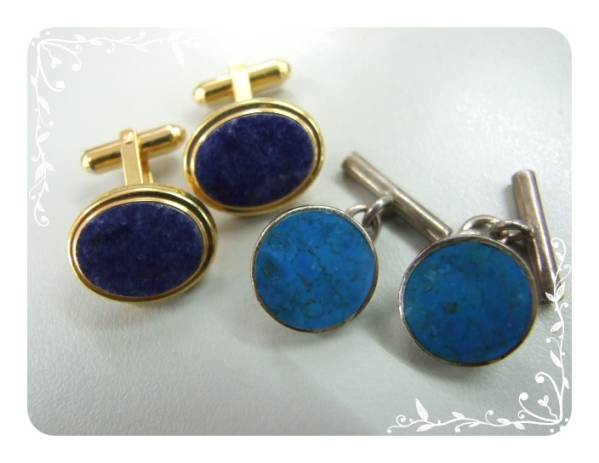 ◆ターコイズ等　カフスボタン　2点◆ユH4876