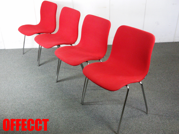 【即決】offect■スタッキングチェア 4脚セット■赤