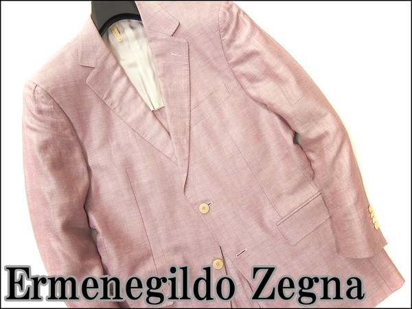 美品 エルメネジルドゼニア シルクリネン混ジャケット50紫J24735