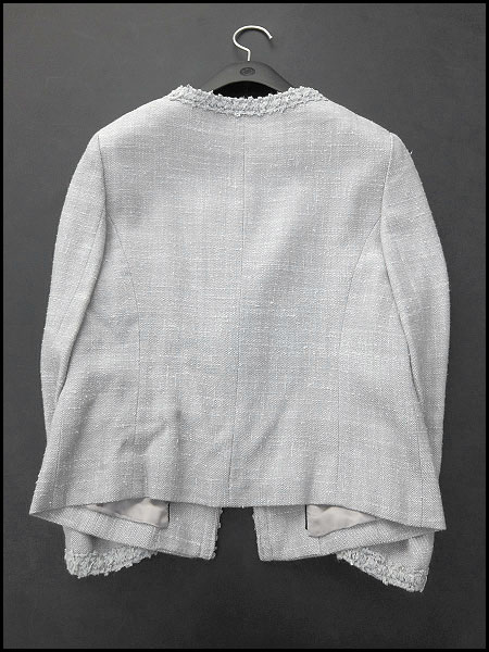 美品 iCBアイシービー ノーカラーツイードジャケット9灰★J25914
