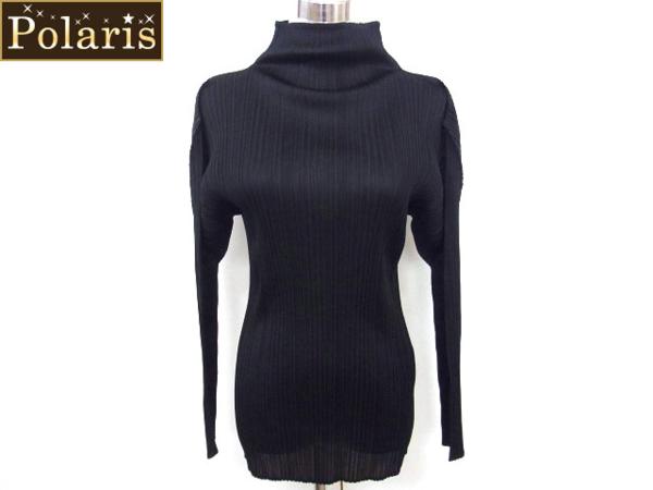 1円～イッセイミヤケ【美品】ハイネック長袖トップス/黒/M