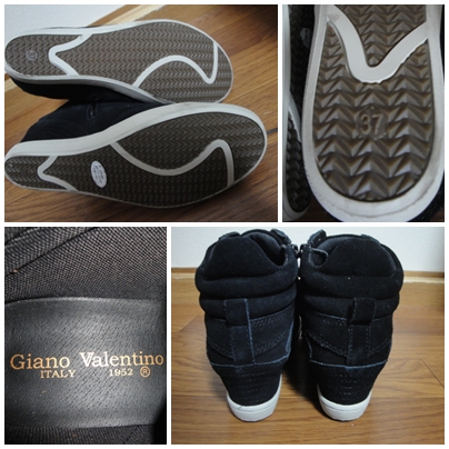 ショップチャンネル 牛革インヒールスニーカ 23.0㎝黒012（SC