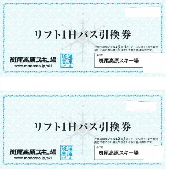 ☆北信州 斑尾高原スキー場*1日券*2枚セット☆