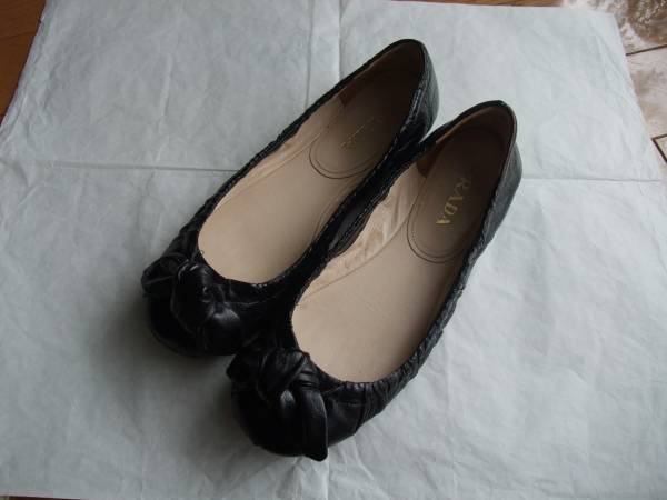 * PRADA * リボン付 バレエシューズ ♪36 / 黒