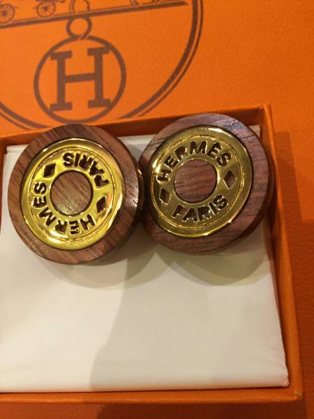 HERMES ヴィンテージイヤリング 箱付き ウッド×ゴールド ブランド