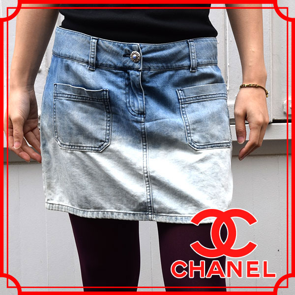 CHANEL シャネル 美品 グラデーション デニム ミニスカート CHANEL