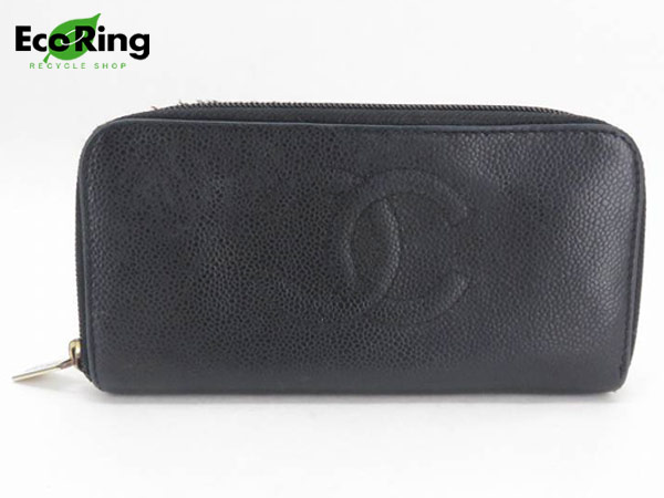 1円 シャネル キャビアスキン ココマーク 長財布 服飾小物 ES788