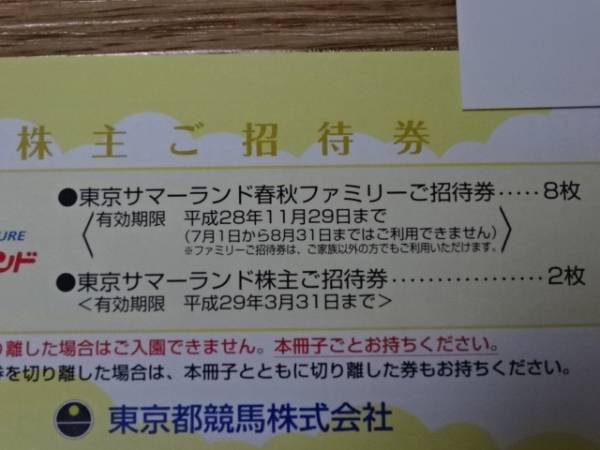 即決●東京都競馬 東京サマーランド株主優待券１冊（10枚）