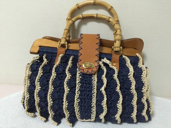 ハニーサロン フォピッシュ ラフィア フリルバッグ 紺