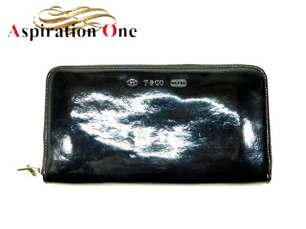 208 税込 美品 ティファニー ラウンドファスナー財布 パテント