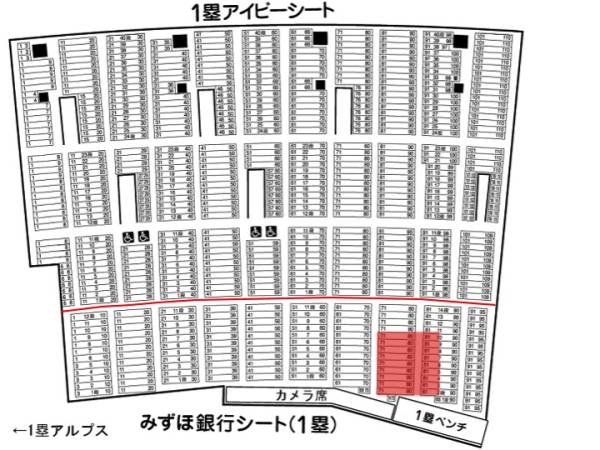 5/22日 阪神-広島 甲子園 SMBC1塁 ベンチ横グランド数列ペア