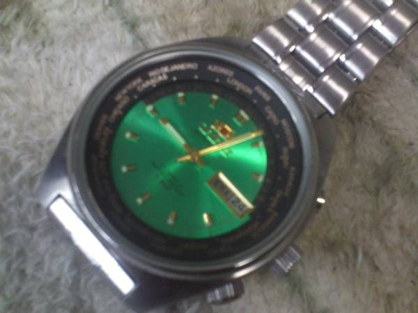 ◎オリエント ワールドタイム（グリーン）自動巻きアンティーク