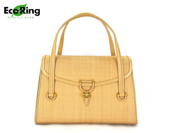 1円 コンテス ホースヘアxレザー ハンドバッグ べージュ EZ144