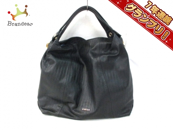FURLA レザー フルラ 黒 ハンドバッグ トートバッグ ブラック クロコ型 