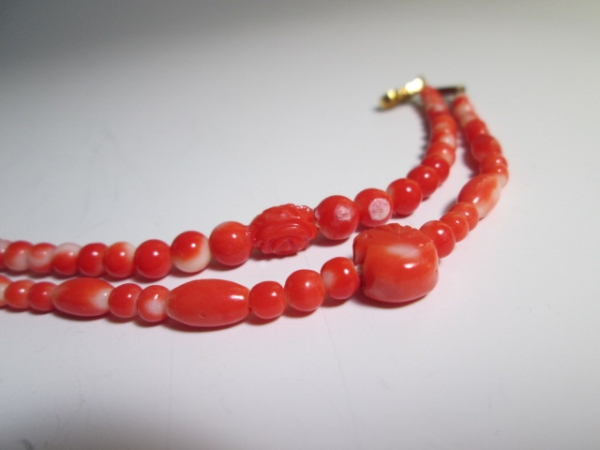 【江月】アンティーク・本珊瑚　花彫刻の羽織紐 2点で